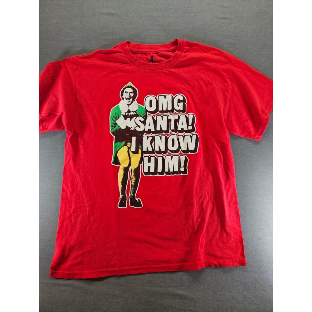 Elf Movie Buddy The Elf Santa I Know Him Red Graphic T-Shirt Mens Large L